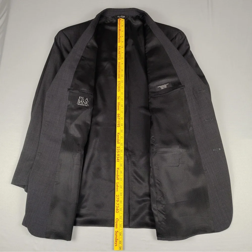 Jos A Bank Men's 48L 44x32 Charcoal 100% Wool 2 Piece Suit Pants Pleated Cuffed